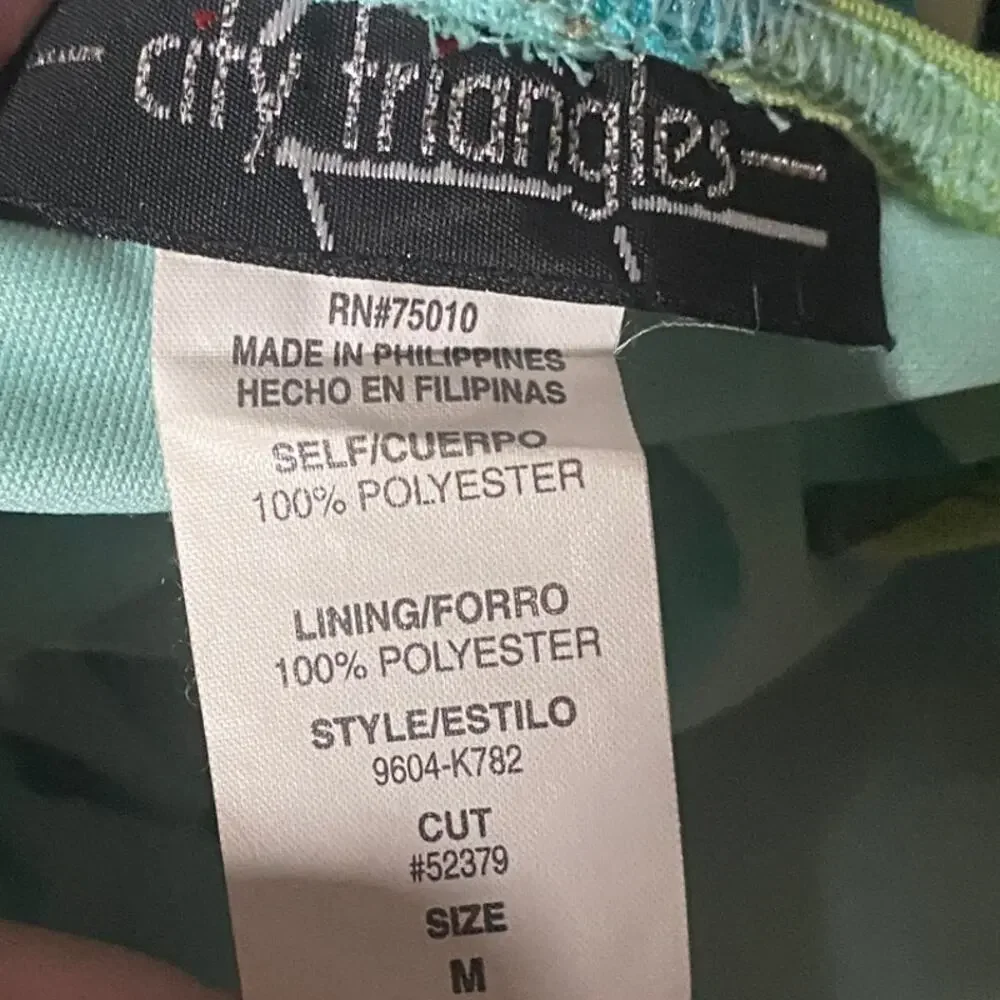 Vintage Y2k City Triangles Retro Floral Mini Dress Ruffled Hem Stretchy Mesh XS - Picture 8 of 8